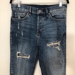H & M Divided Distressed and Ripped Button Up Jeans With Ankle Zippers Size 30!!